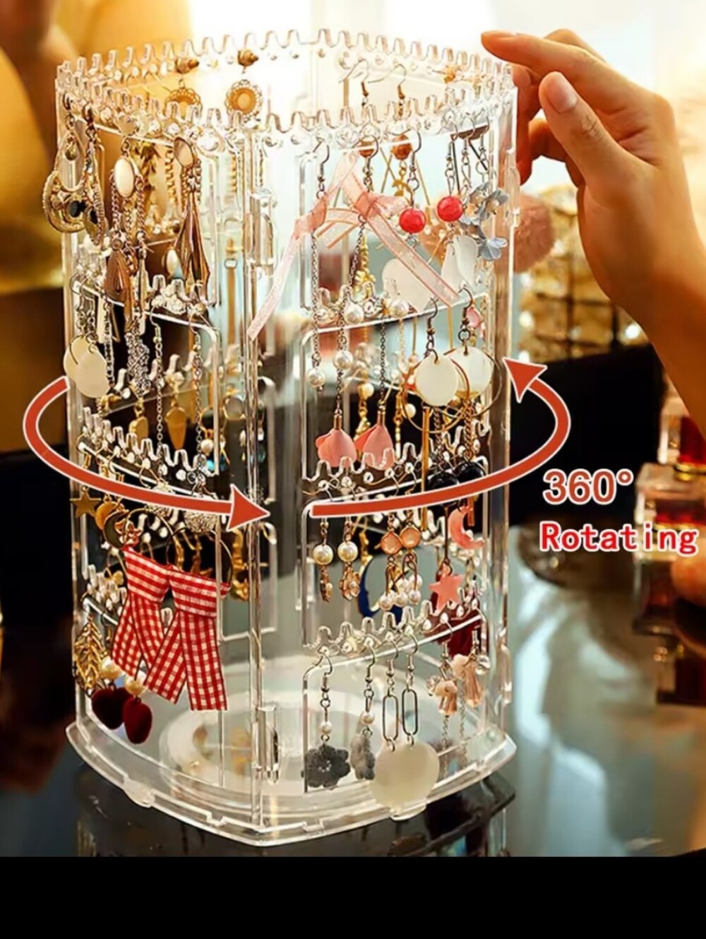 Clear Acrylic 360° Rotating Earring Organizer Jewelry Display